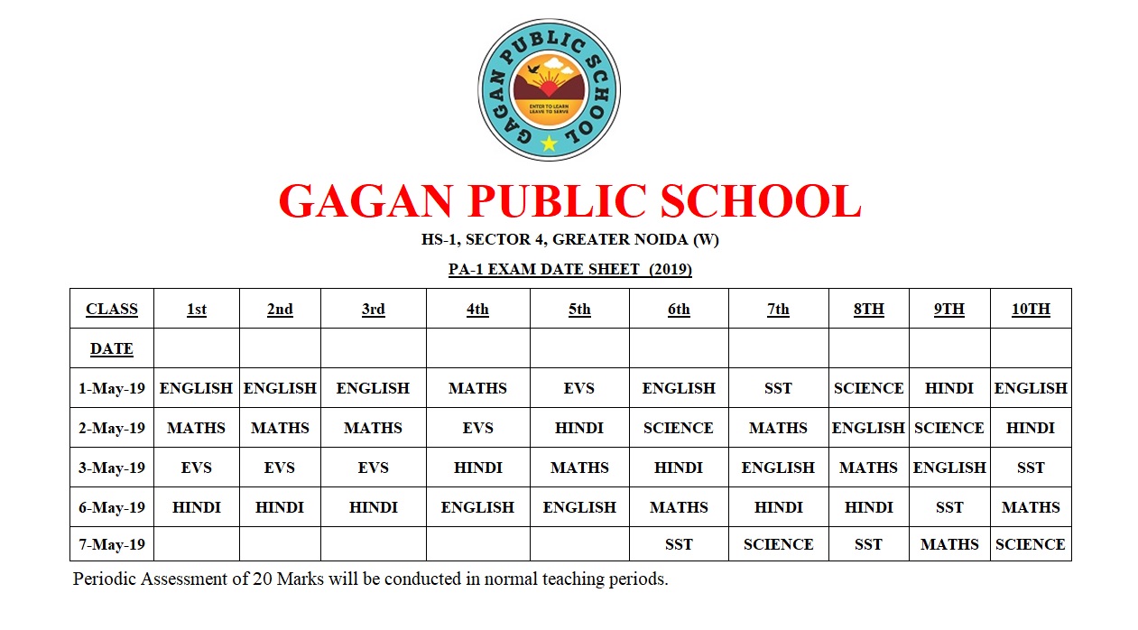 gagan public school exam sheet